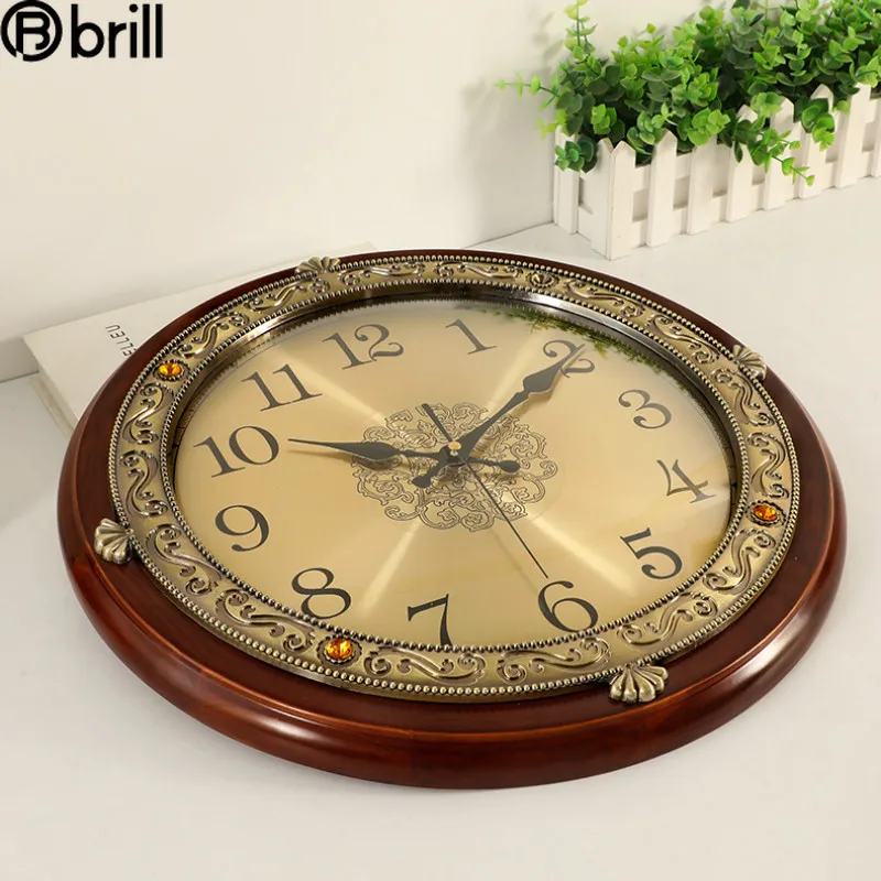 

Luxury Wood Wall Clock Metal Retro Nordic American Style Gold Silent Wall Clocks Home Decor Hanging Bedroom Living Room Clock 50