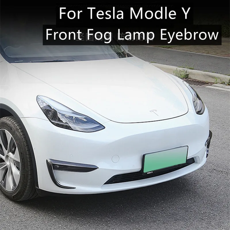 

Matte black Carbon fiber Pearl White For Tesla Model Y modification automobile repacking Front Fog Lamp Eyebrow decorate