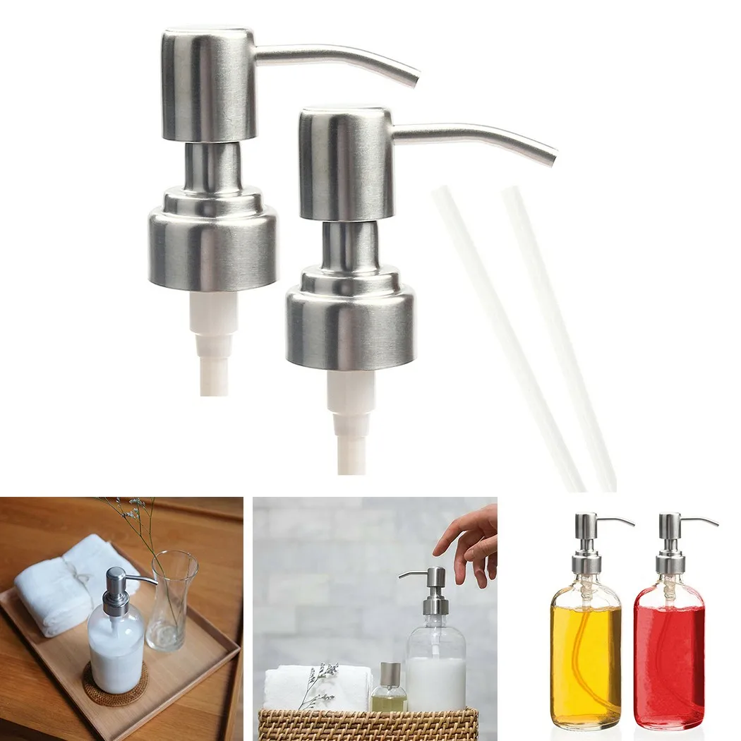 

2Pcs 304 Stainless Steel Pump Head Rust Proof Soap Pump Head Replacement For Regular Mouth 11cm Tube For Soap Bottles