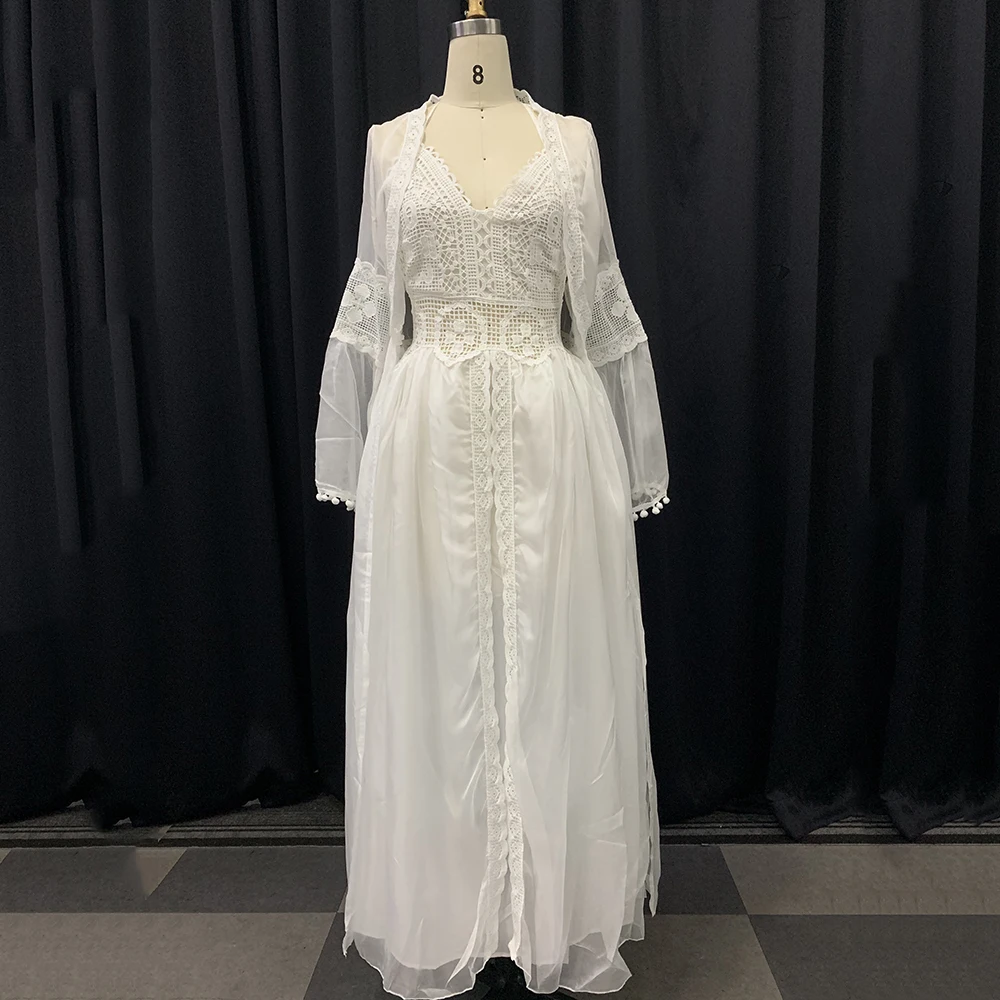 Сексуальные вечерние длинные платья из белого кружева элегантные 2 частей