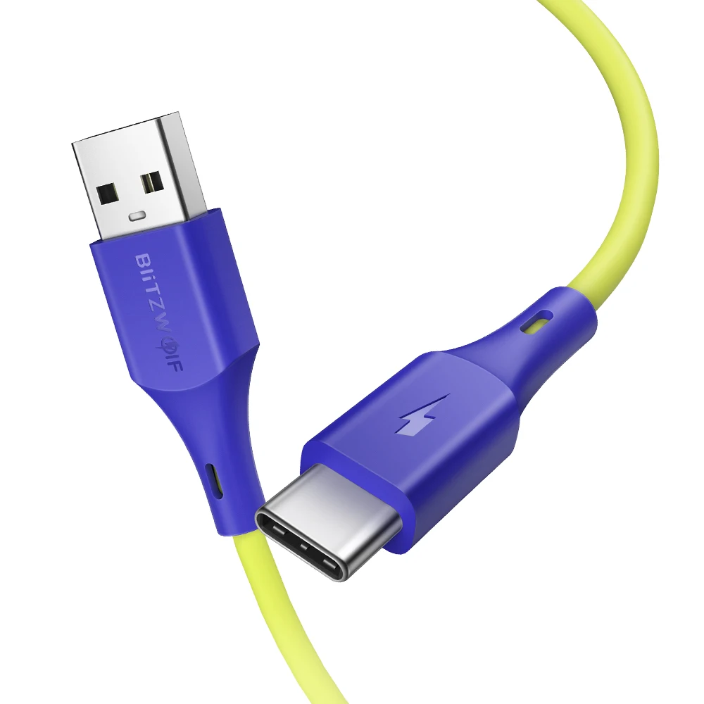 BlitzWolf 2 в 1 3A usb type-C кабель передачи данных для быстрой зарядки 3 фута/0,9 м для Oneplus 6 для Xiaomi Mi8 Mix Для huawei USB зарядное устройство Шнур - Цвет: Yellow Green