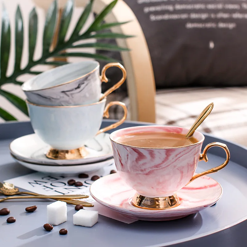 

Luxury Marbled Phnom Penh Coffee Cup and Saucer Set Ceramic Tea Cup with Spoon Couple Mug Milk Breakfast Cup Afternoon Tea Set