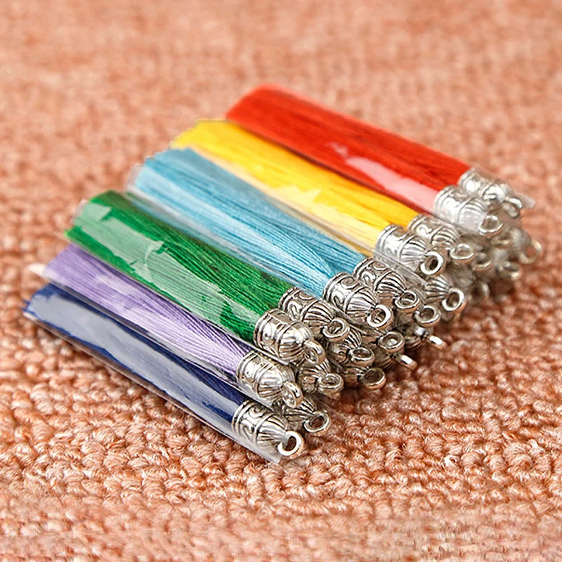 

5Pcs/lot 60mm Antique Silver End Caps Silk Tassels Earrings Charm Pendant Satin Tassels for DIY Jewelry Making Earring Findings