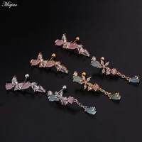 miqiao 1 pair stainless steel thread flower earrings girl color water droplets zircon ear bone nail piercing jewelry new