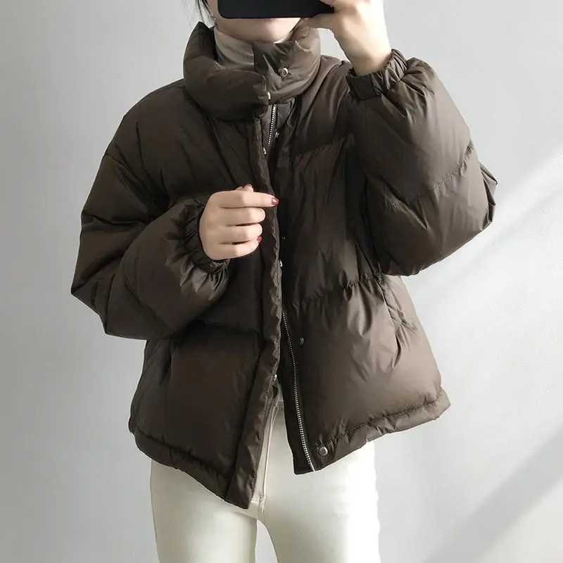 Winter Warm Thick Women Jacket Short Casual Loose Bread Clothes Solid Color Button Zipper 2021 Fashion Women Jacket Coat