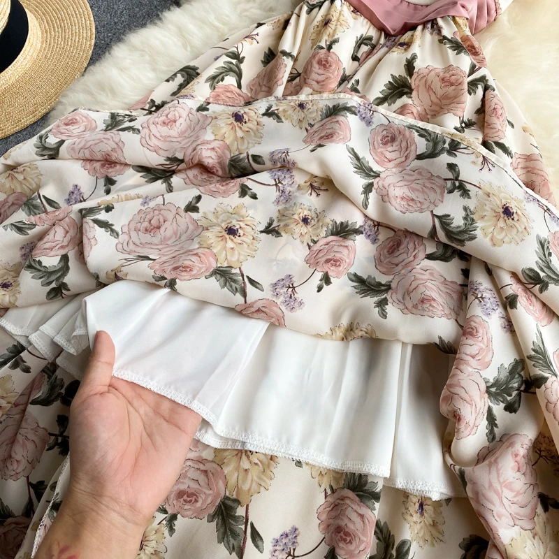 

YIZZHOY Summer New Women Elegant Floral V-neck Vacation Midi Dress Female Printing A-line Sleeveless Sexy Beach Style Dresses