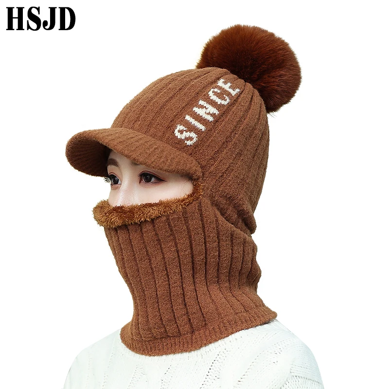 2019 зимняя женская кашемировая Балаклава вязаные шапки с полями козырьком