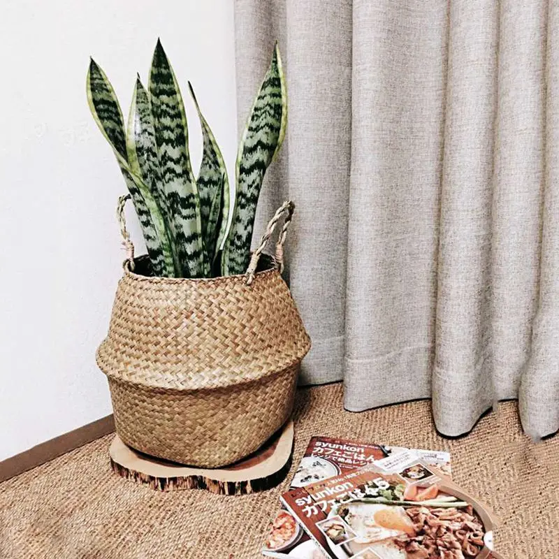 Тканая корзина из морской травы тканая Seagrass Tote для хранения стирки пикника