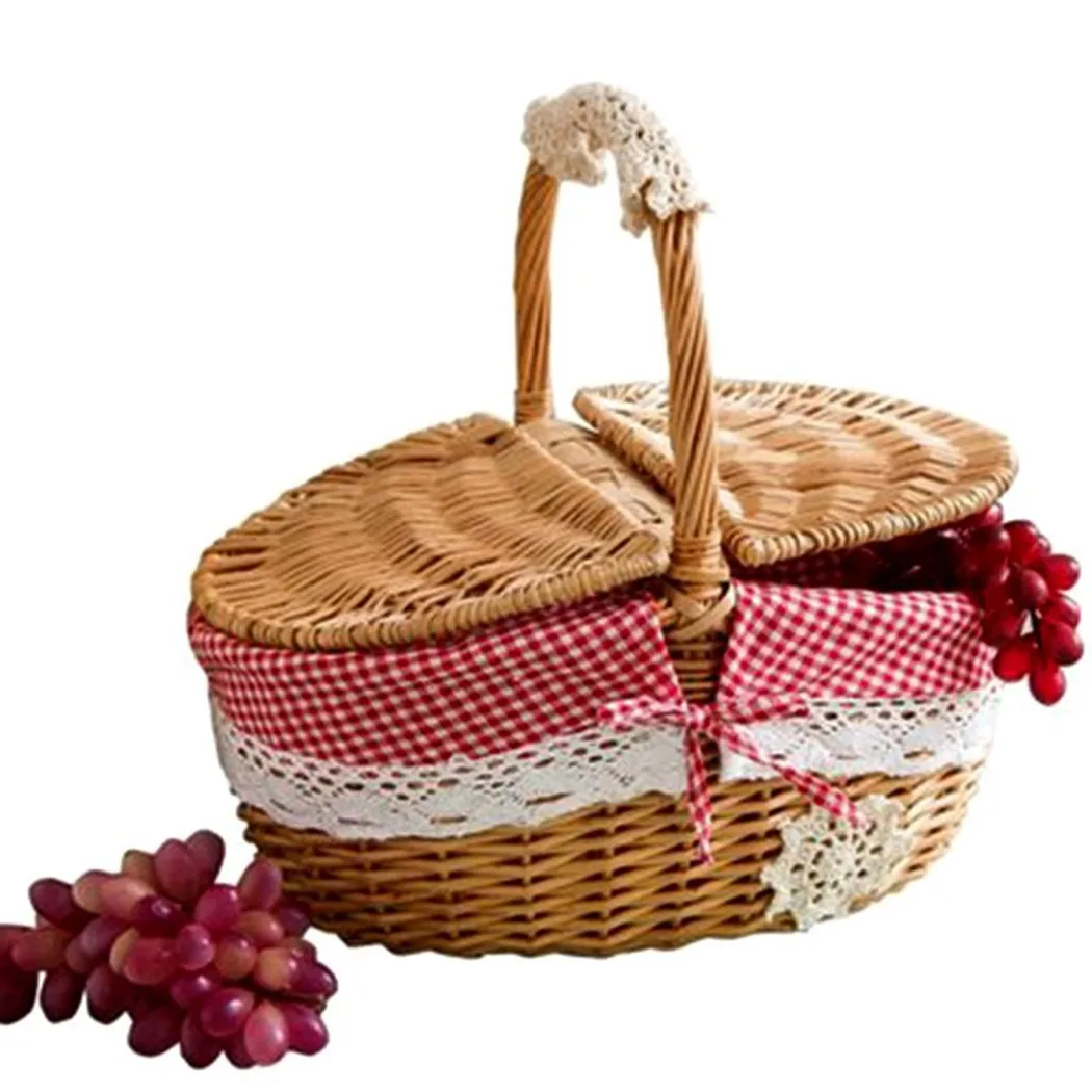 

Wicker Basket Willow Picnic Basket Hamper Shopping Basket Bag With Lid Handle Camping Picnic Basket For Outdoor Camping Picnic