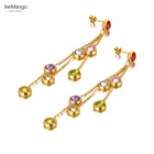 Модные серьги JeeMango из нержавеющей стали в богемном стиле с кисточками, серьги из 18-каратного золота с разноцветным кубическим цирконием, ювелирные изделия для женщин JE21182