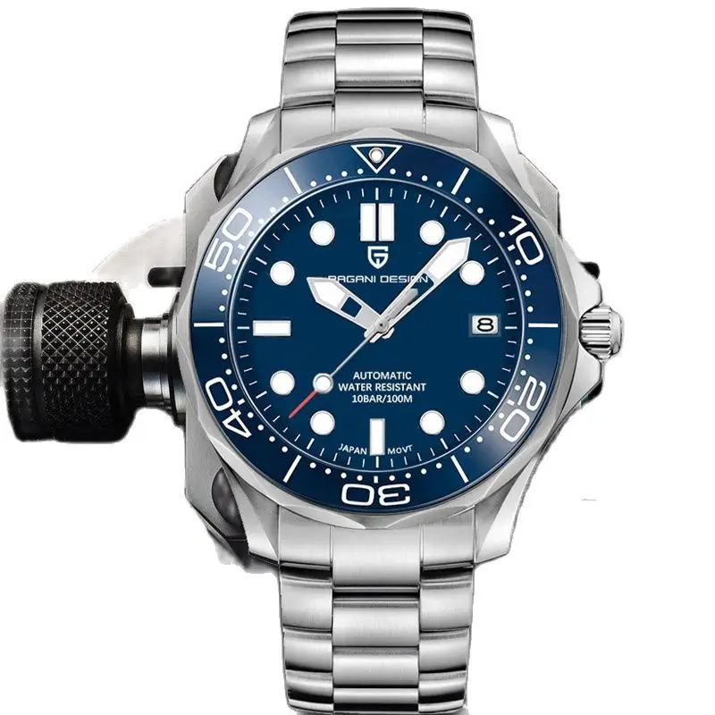 

2021 Blue Dial Japan NH35 Automatic Watch 007 Mens Mechanical Watches Top Brand Luxury Fashion Watch Men 100M Diver's