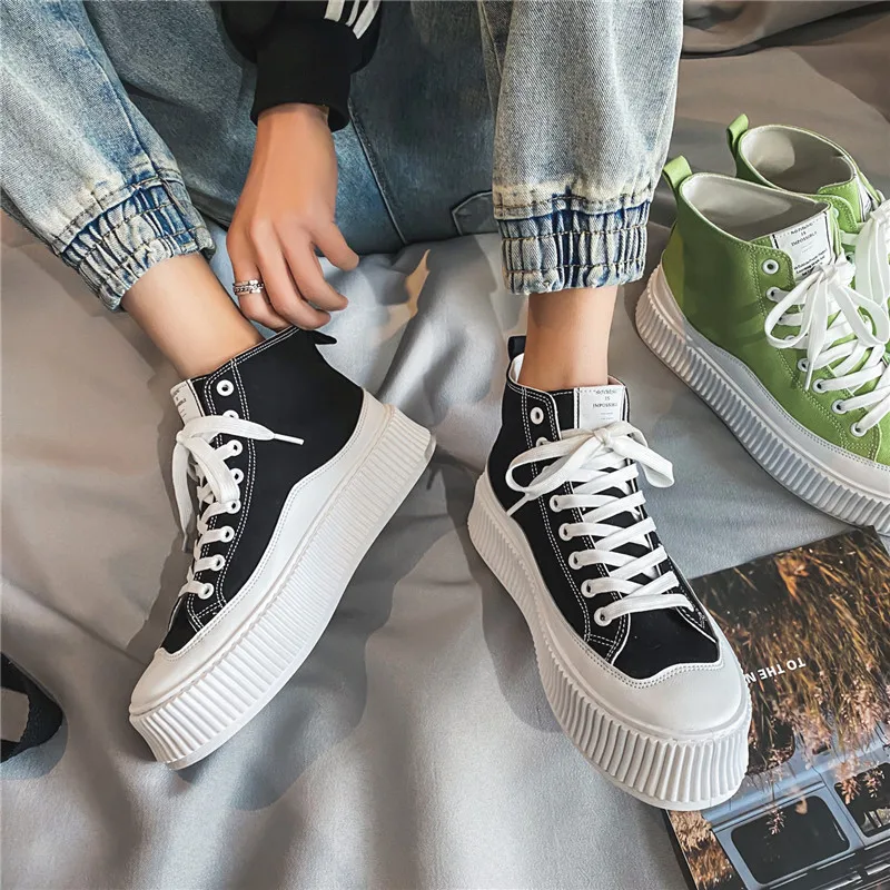 

Platform Canvas Shoes Men High Top Sneakers Casual Confort Shoes Mens Chunky Sneakers Lace-up Canvas Leisure Sports Shoes Man