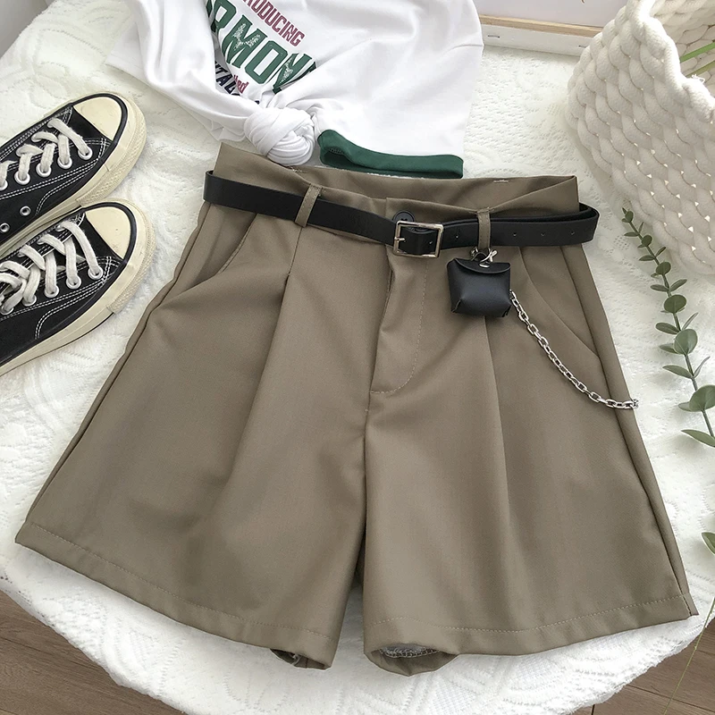 

2021 New Casual Comfortable Elegant Wild Shorts With Belt Women's Woolen Shorts Autumn Winter Slim Wide Leg A-line Shorts