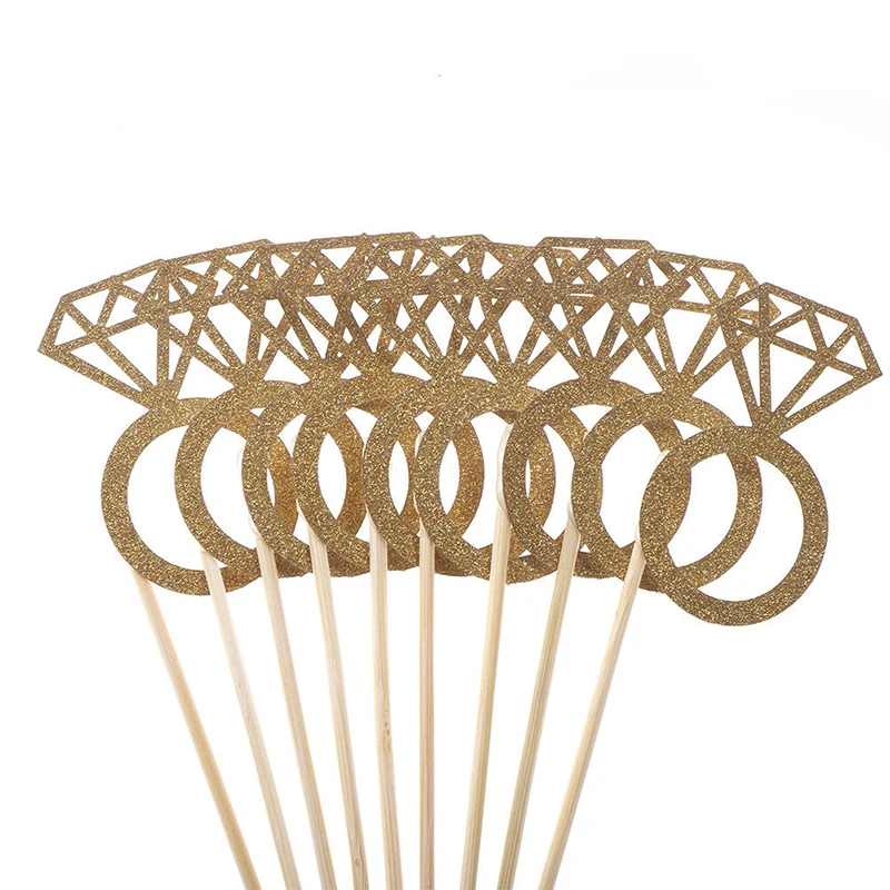 10 шт./компл. Золотое блестящее кольцо с бриллиантами топпер для капкейка