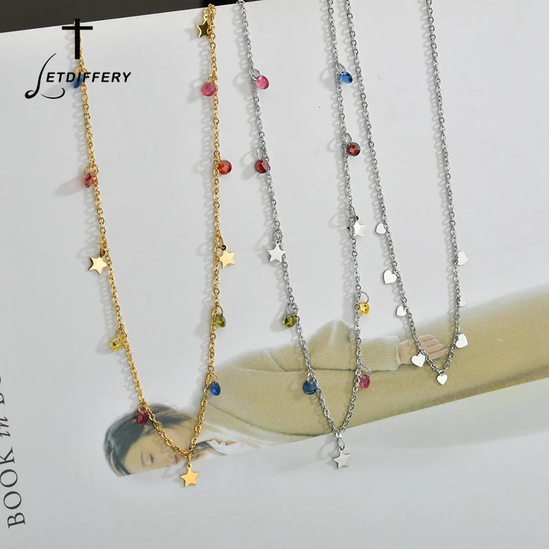 Модное женское ожерелье чокер с разноцветными кристаллами из нержавеющей