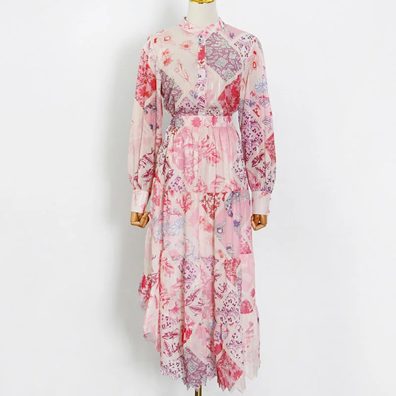 

SeeBeautiful Two Pieces Print Stand Long Sleeve Loose Shirt Irregular A-line Half-body Skirt New Fashion 2021 Summer Women E831