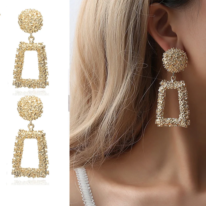 Новые модные женские большие золотые висячие серьги винтажные геометрические
