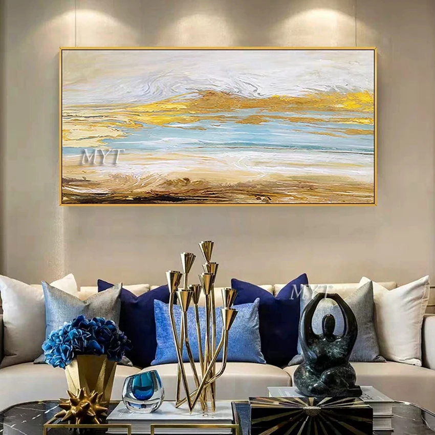 Большая абстрактная Золотая городская живопись маслом ручной работы картины на