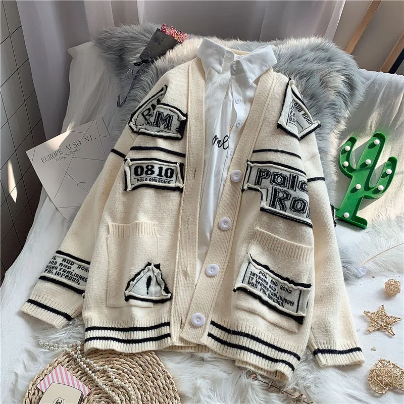 

Fashion 2020 Autumn And Winter Sweater Casual Single Breasted Pockets Long Sleeve Knitted Cardigan Women Loose V Neck Sweater