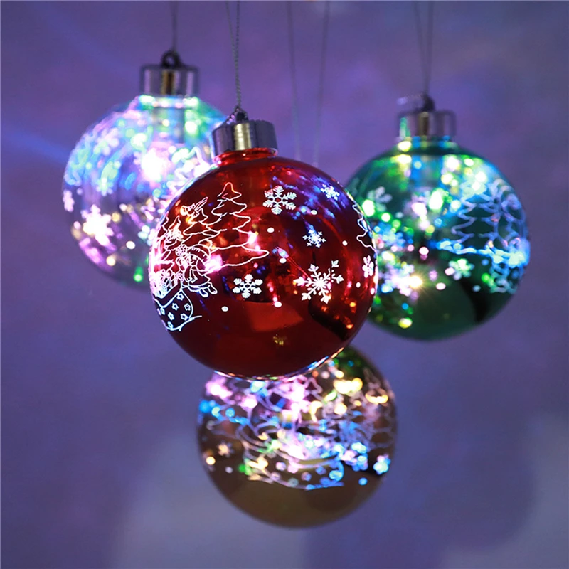 

6Pcs Glowing Christmas Balls Snowflake Candy Print Festival Hanging Decoration