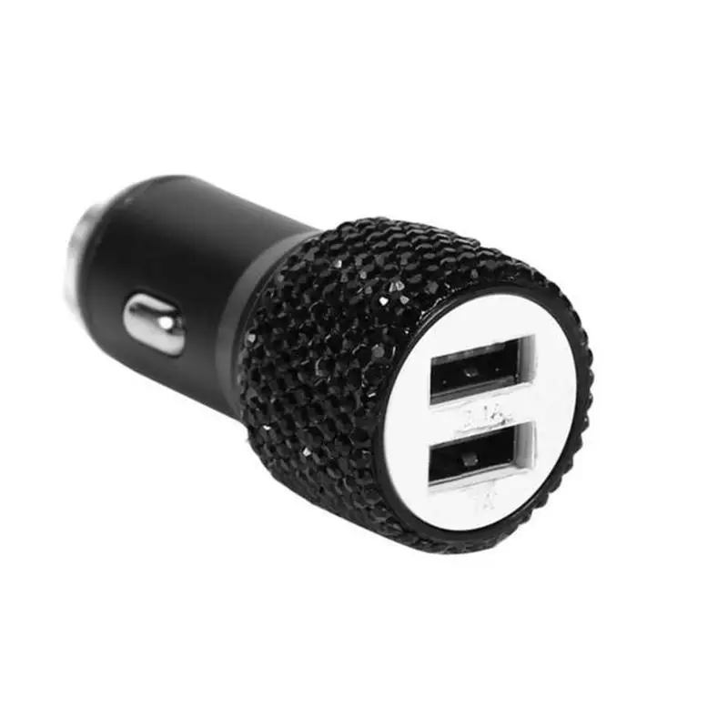 

2 in 1 Dual USB Port Fast Charging Car Charger Diamond Decoration Portable Safety Hammer Design Auto Charger 5 Color Can Choose