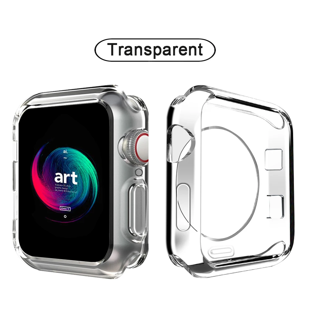 Мягкий силиконовый чехол для Apple Watch 3 2 1 42 мм 38 мм полная защитная оболочка для iWatch 4 5 40 мм 44 мм бампер для часов - Цвет ремешка: Transparent