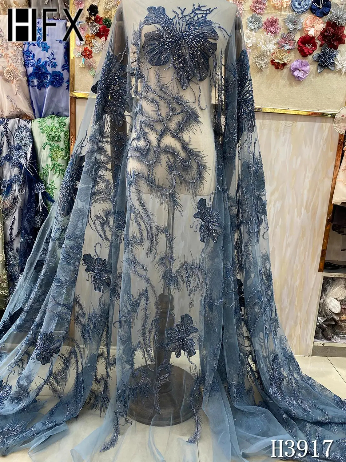 Ручной работы бисера Кружева Ткань Высокое качество Вышивка Тюль Королевский