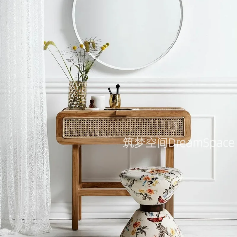 

zq INS Style French Bedside Table Rattan Simple Modern Nordic Home Bedroom Locker
