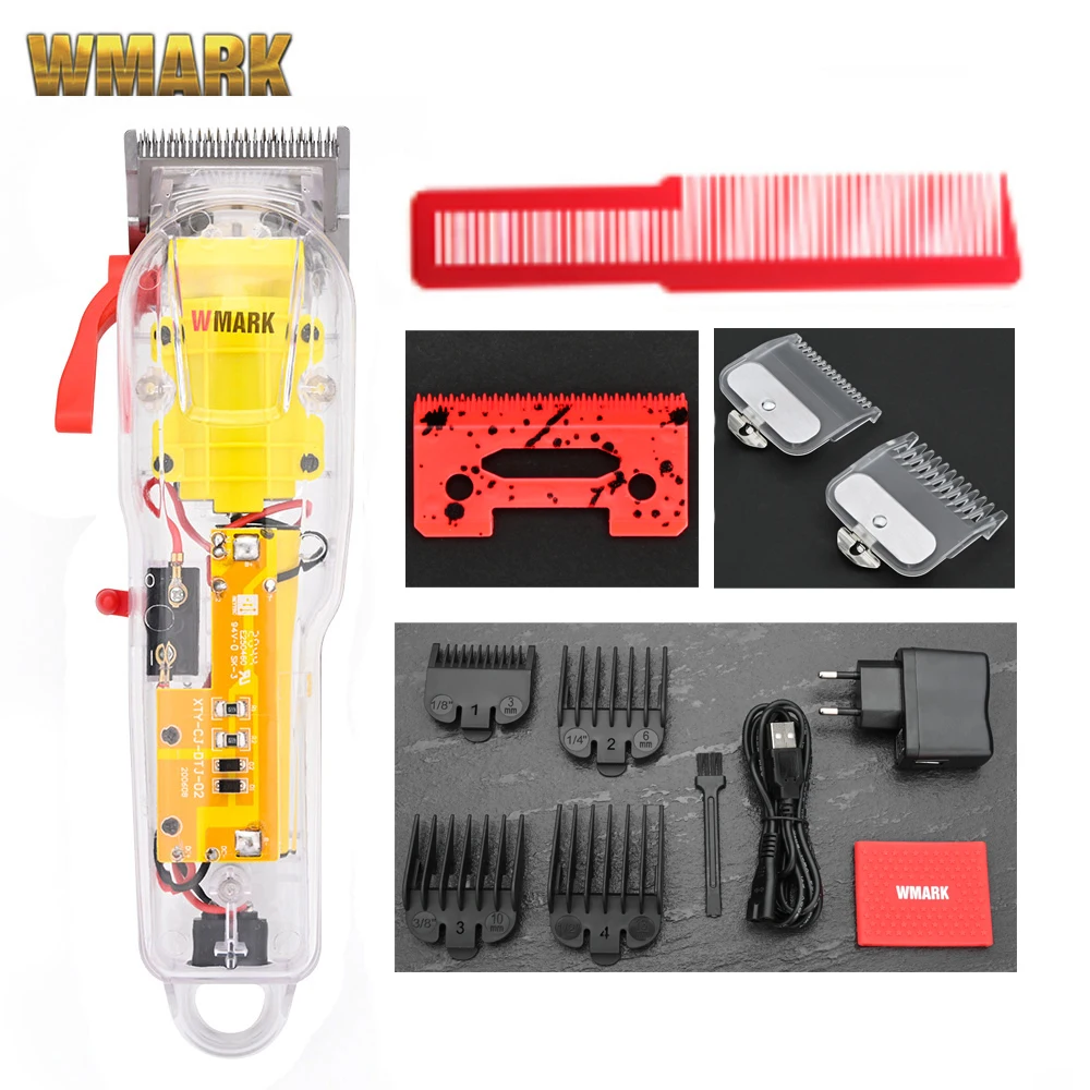 2021 WMARK New Model NG-108 Rechargeable Hair Cutting Machine Hair Clippers Trimmer Transparent Cover White Or Red Base 7300rpm
