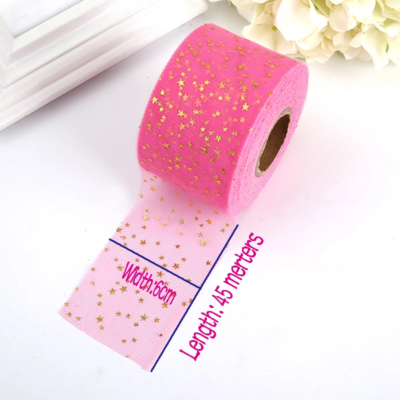 Рулон тюля с золотыми звездами 6 см * 45 м ткань сделай сам юбка-пачка на праздник