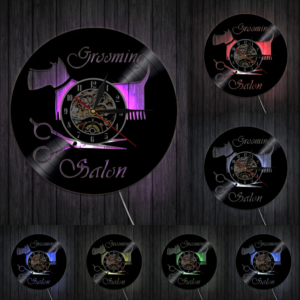 Салон для ухода за собакой Настенный декор животного Стикеры настенный часы