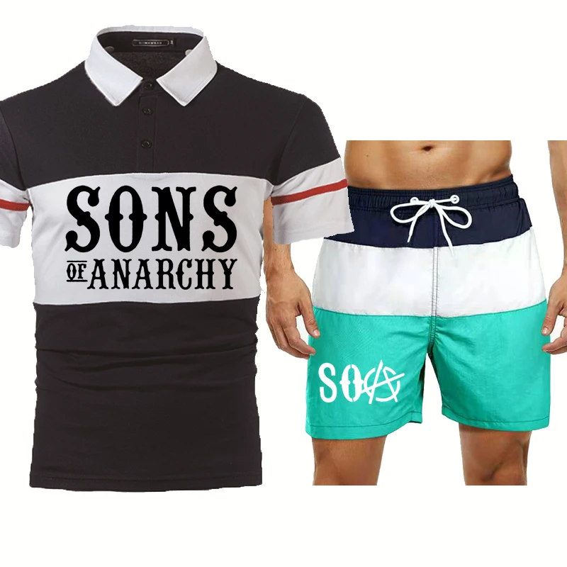 

Men's T-Shirt SOA Sons of anarchy the child SONS Printed Summer Cotton High Quality Cotton Men's short sleeve+shorts 2-piece set