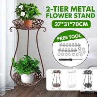 2 tiers tier household wrought iron craft multi layer plant stand with four sides of fence rack balcony indoor garden flower pot