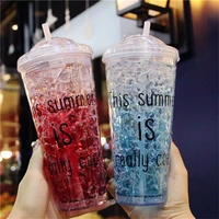 450ml luxury refrigeration straw cup summer plastic ice cup beverage milk tea coffee beer cola straw cup with silicone straw
