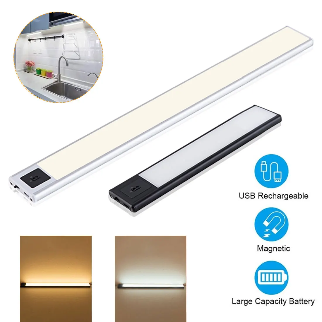

Ultra-thin USB LED Cabinet Lighting 3 Modes PIR Motion Sensor Rechargeable Black Aluminum kitchen cabinets lights lighting