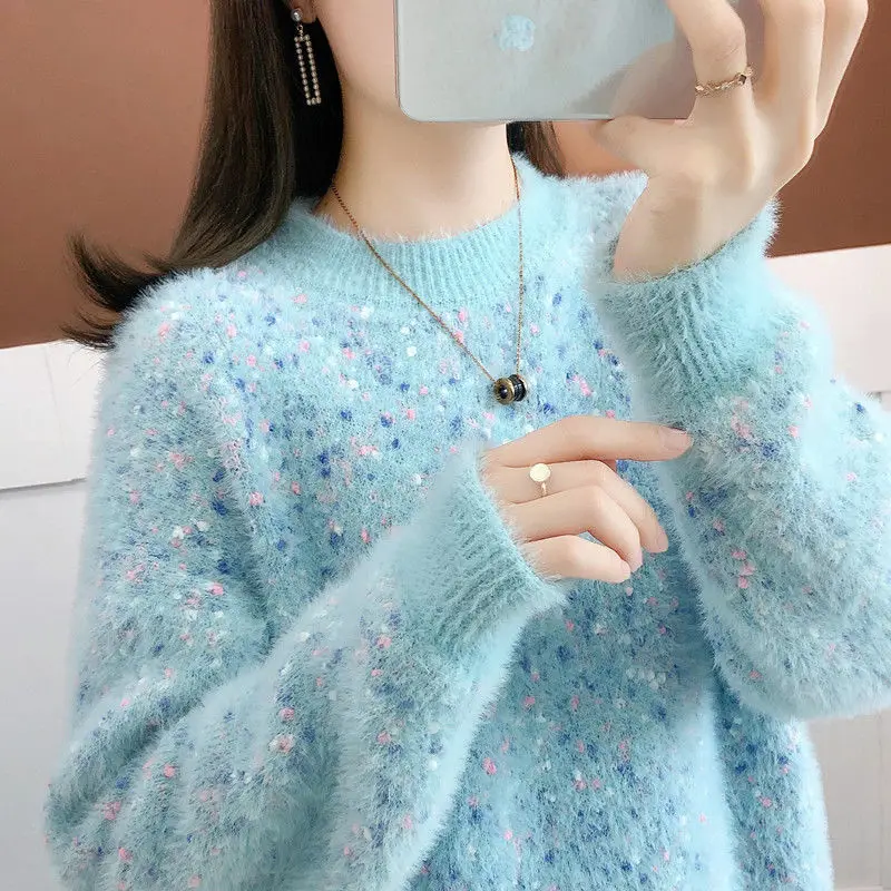 

2020 New Women's Pullover Female Autumn Winter Plus Cashmere/No Cashmere Sweater Imitation Mink Velvet Long-sleeved Top A459