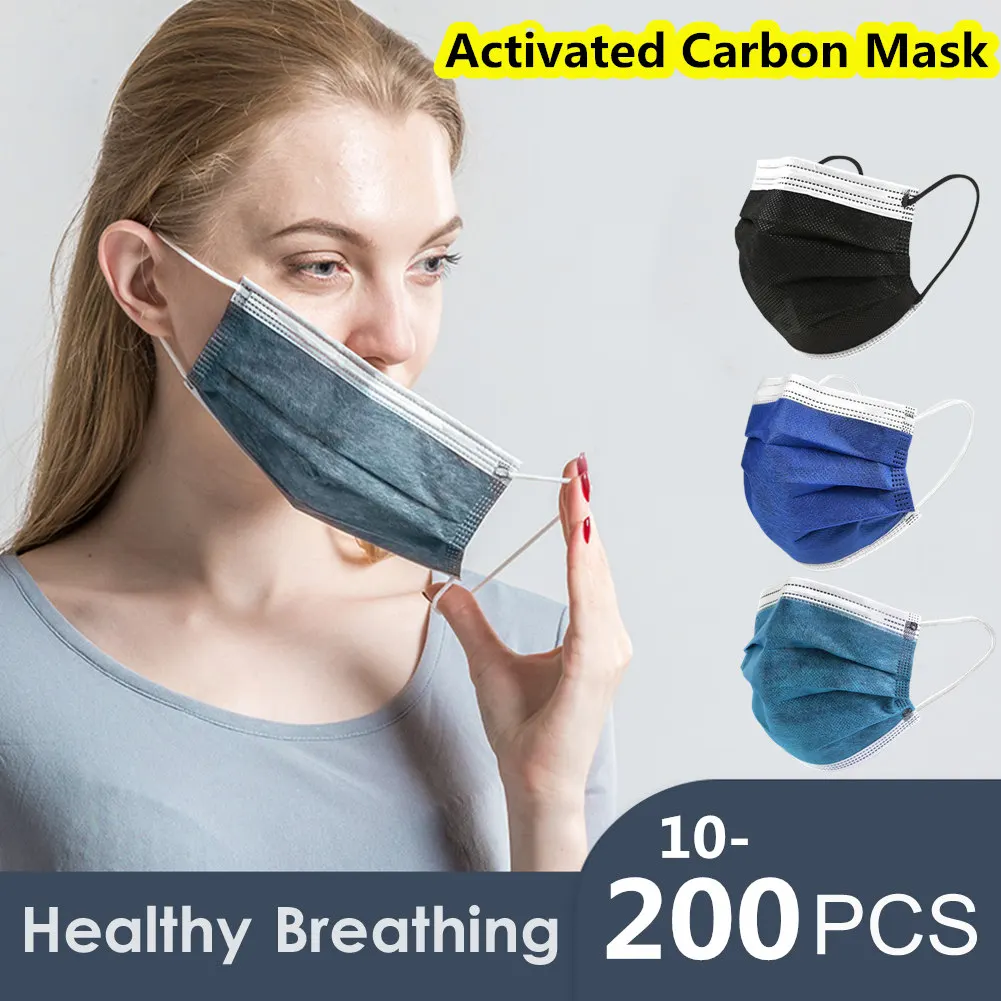 

Activated Carbon Disposable Face Masks 4-layers Thicken Non-woven Earloop Mouth Mask Mascarillas gray Mask Dustproof