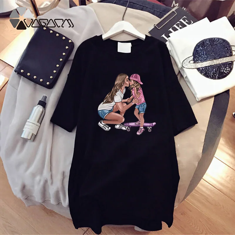

Plus Size T-Shirt Dresses Women Harajuku Dress Loose Summer Mother's Love Cartoon Short Sleeve Streetwear Vestido Pullover Dress