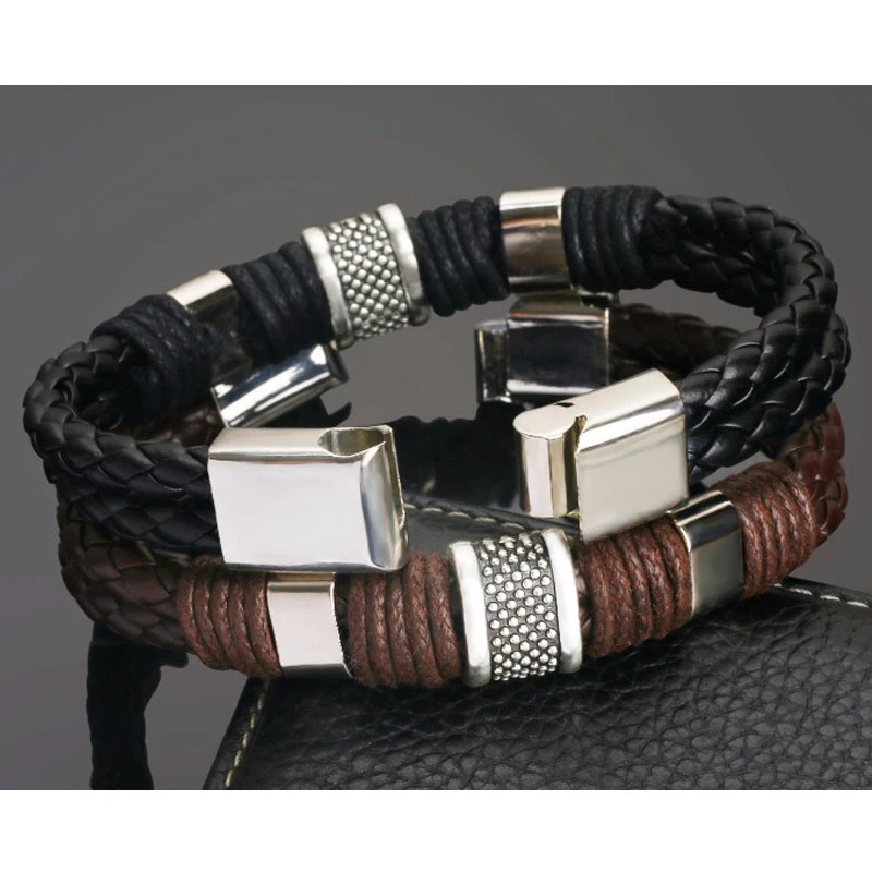 

Vintage Men Bracelet Leather Magnet Buckle Korean Version Black Leather Rope Couple Casual Gift Jewelry