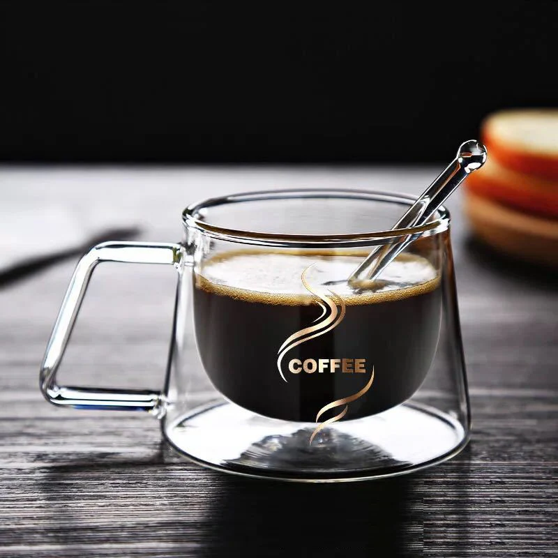 Стеклянная чашка с двойным дном 200 мл кофейная стеклянная кружка двойными