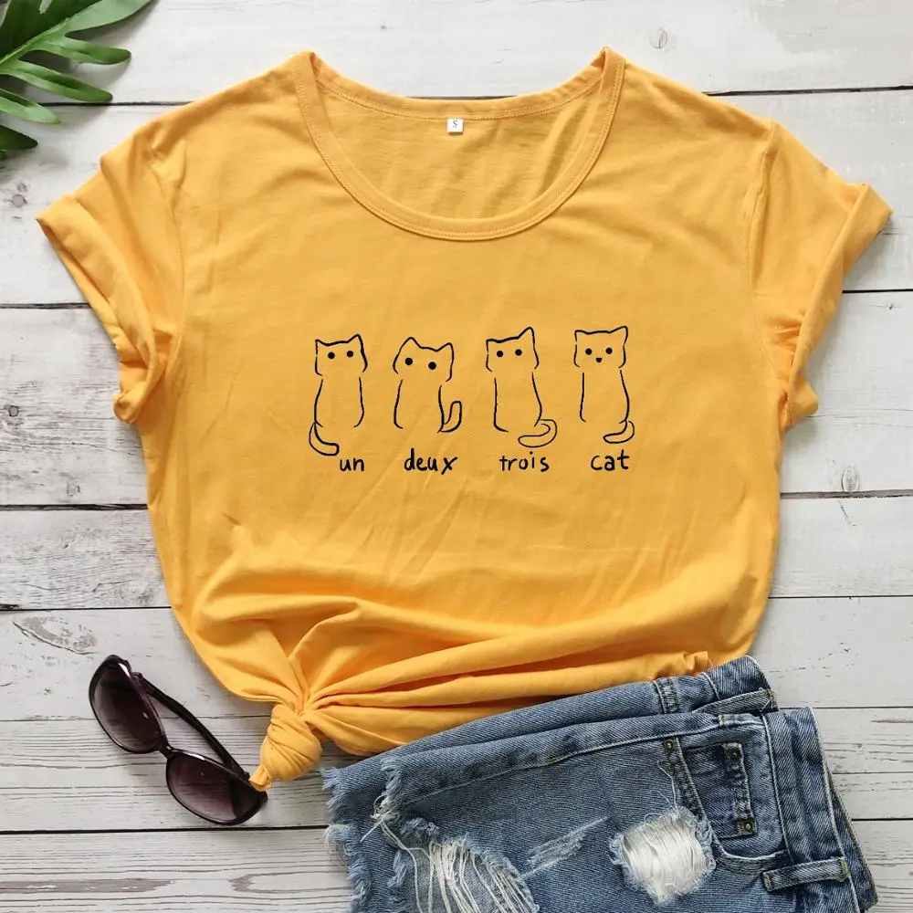Kawaii cute Un Two Three Cat Футболка 100% хлопок смешная унисекс женщины Графический уличный