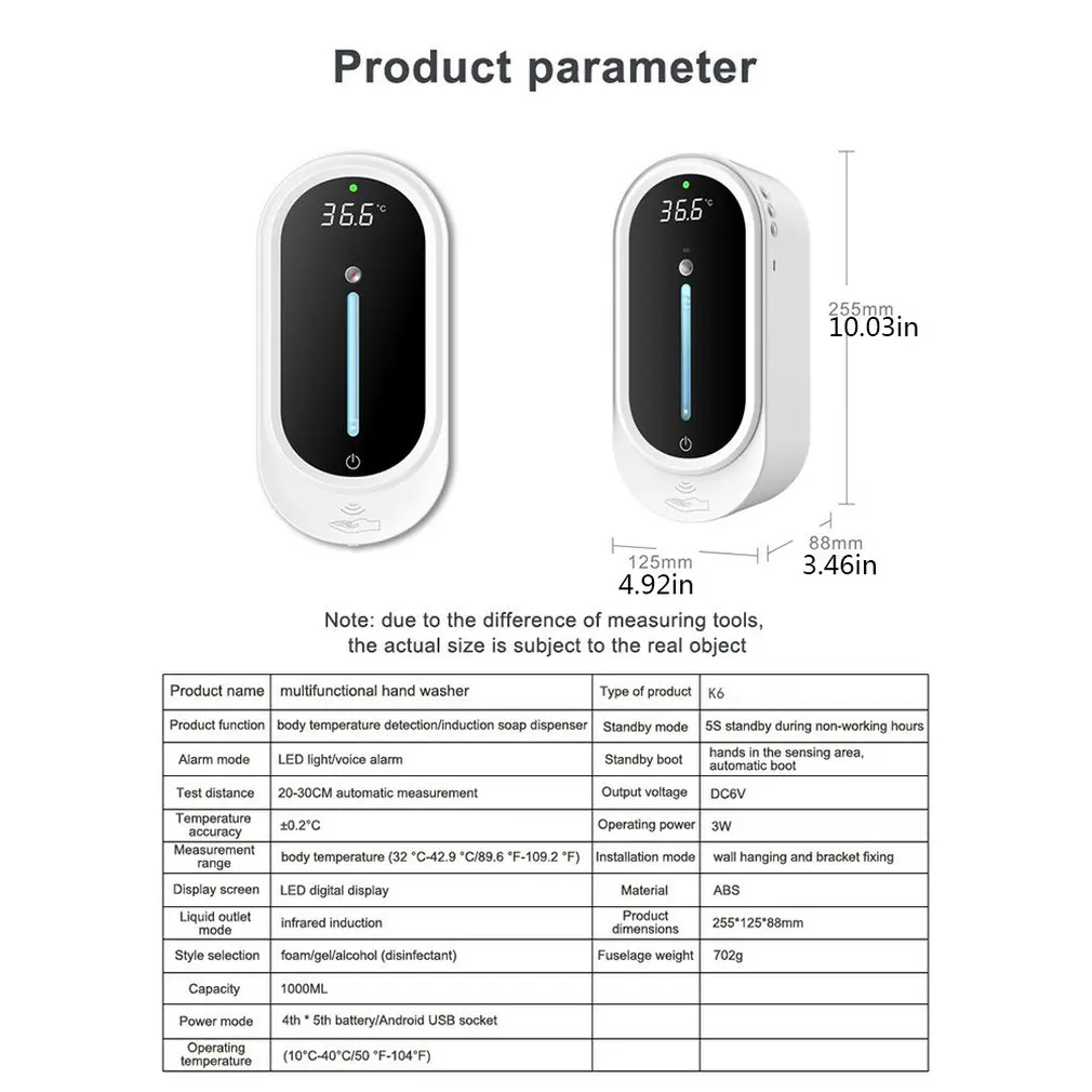 

Automatic Foam Soap Dispenser Smart Non-contact Digital Infrared Thermometer Handsfree LCD Screen For Office