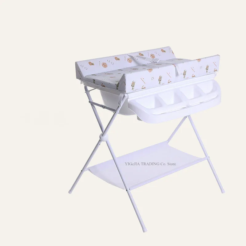 

Multifunctional Baby Bathing Table, Newborn Diaper Changing Station with Sponge, Nursery Organizer for Infant
