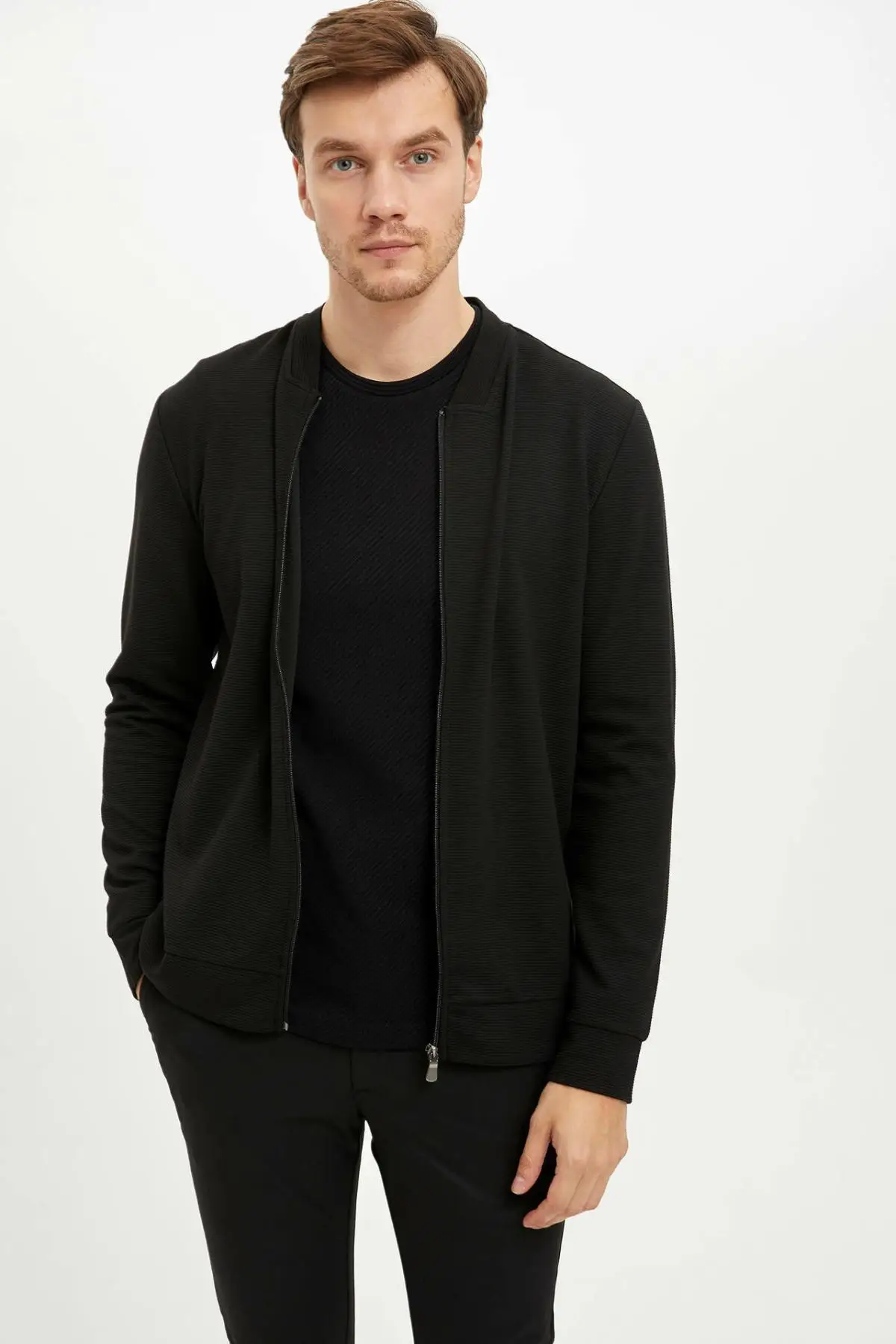 DeFacto Мужская модная тонкая куртка на молнии чистый цвет простой короткий жакет