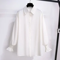 long sleeve t shirts white women spring autumn casual korean womens blouse turn down collar tops fashion 2022