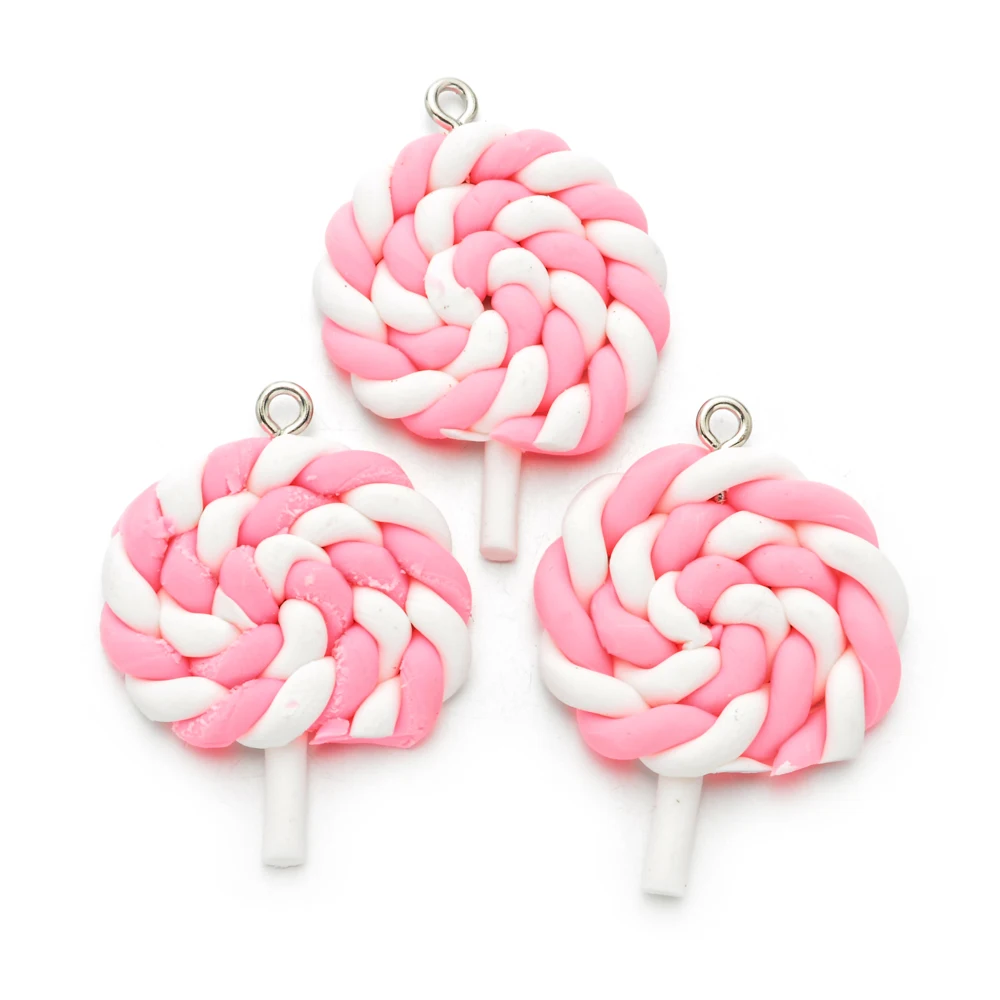 

10PCS Polymer Clay Lollipop Candy Colorful Charms Pendants Bracelets Necklace Earring Key Chain Jewelry Making DIY Accessories