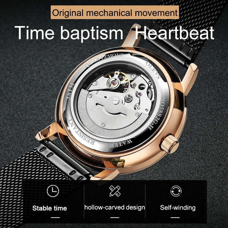 

video! OLEVS Classic white dial cowhide bracelet casual Fashion Men's gift mechanical watches