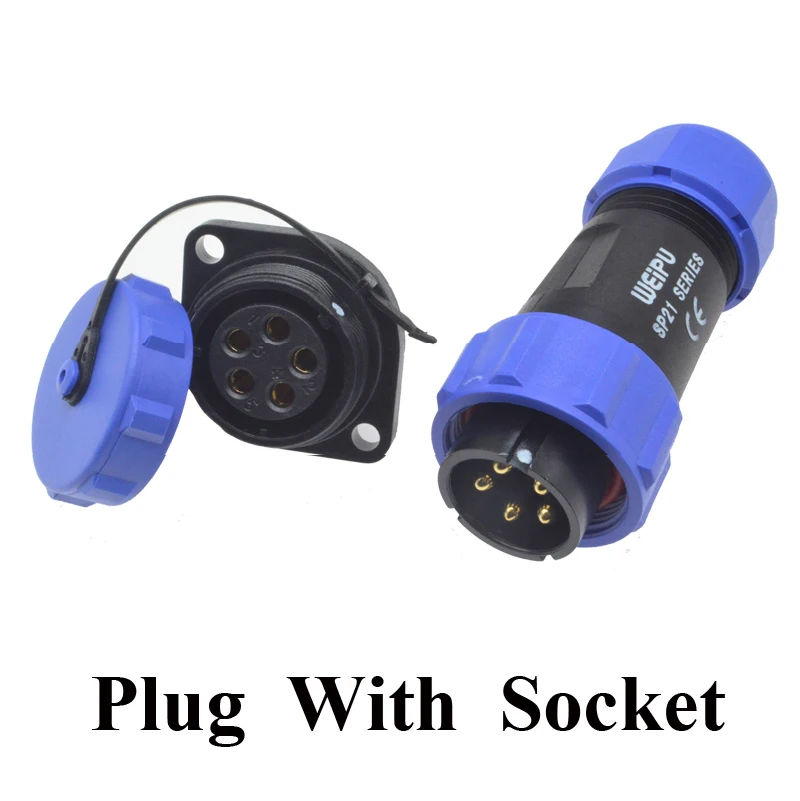 Plug With Socket Разъем Weipu SP21 2 3 4 5 7 9 12 Pin IP68 штекер кабеля Женский 2-отверстие фланец разъем SP2110/P* SP2113/S - Цвет: Plug With Socket