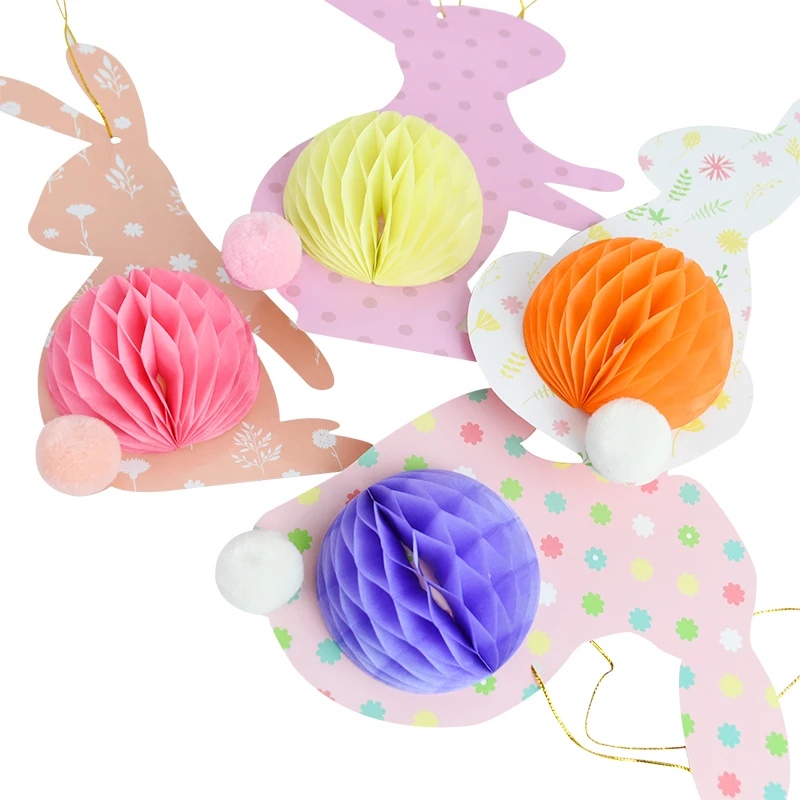 

4Pcs Easter Honeycomb Rabbit Set Hanging Decoration Kids Birthday Party Baby Shower Home Easter DIY Pendants