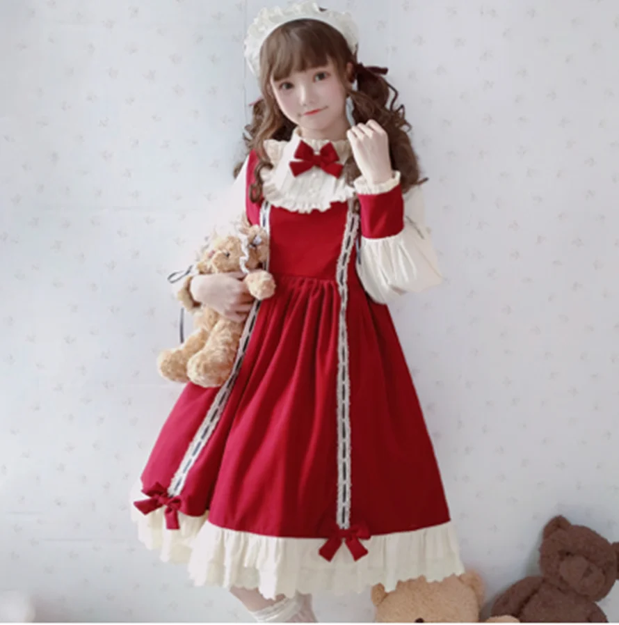 

kawaii girl gothic lolita op Palace vintage sweet lolita dress stand high waist lace bowknot fake two pieces victorian dress